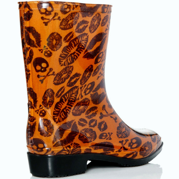 KISS OF DEATH CROP Bootie RAINBOOTS Lip Skull Bone - Picture 4 of 8